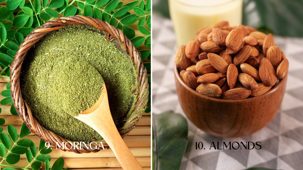 10 healthy food items according to Ayurveda - 9.Moringa 10.Almonds